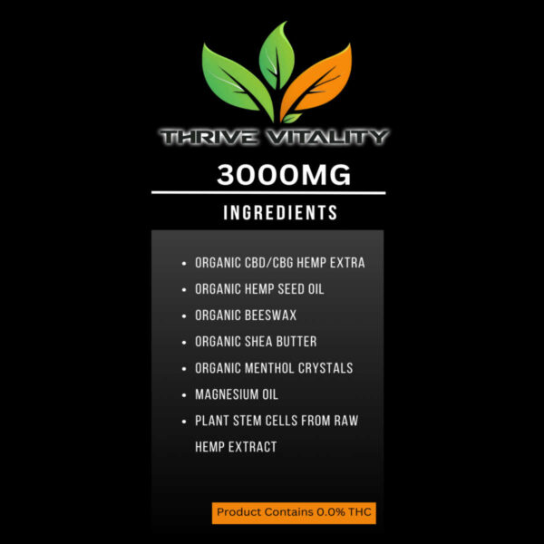 Thrive Vitality Salve Topical CBD ingredients list.